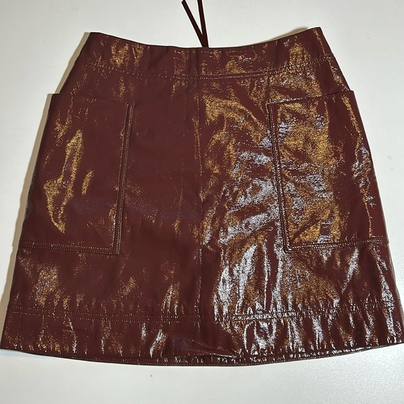 Maeve Maroon Faux Leather High Waist Mini Skirt 100% Polyester Sz 0P C10 - Picture 1 of 5